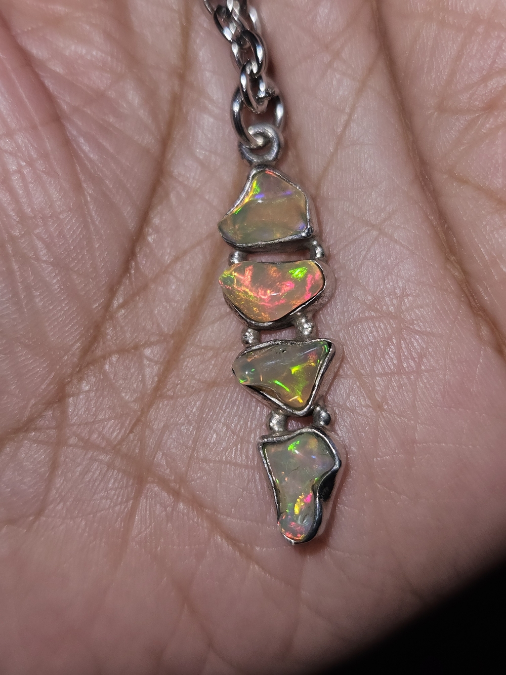 925S Fire Opal Pendant Necklace in Iridescent Multi-Color